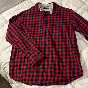 Banana Republic Red and Black Plaid Button-Up Shirt Slim Fit